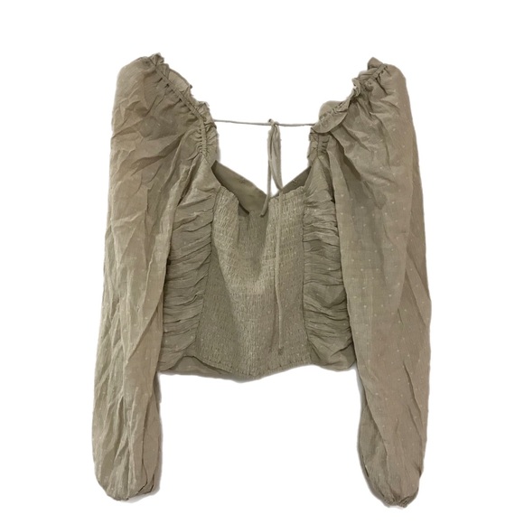 ASTR Taupe Swiss Dot Puff Sleeve Top - Picture 6 of 11